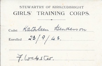 Girls Training Corps card- Kathleen Henderson (Roberts)